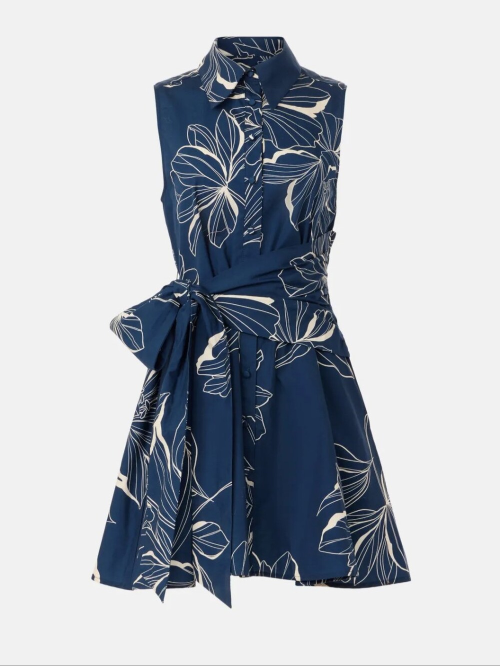 Hutch Navy and White Floral Collared Tie-Waist Mini Dress